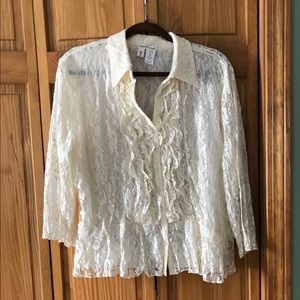 Cream lace ruffle blouse